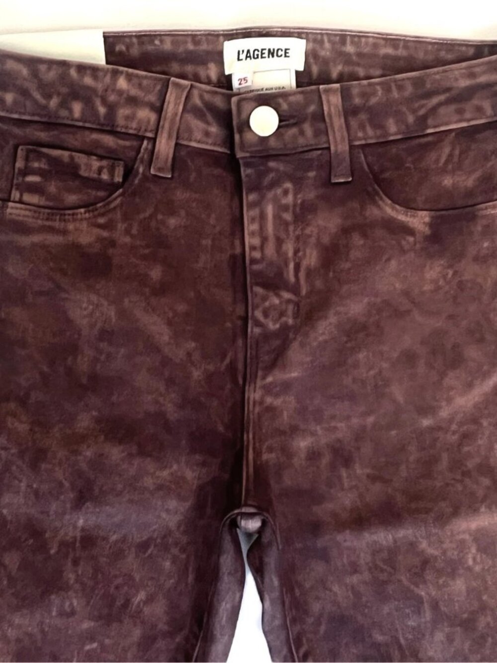 New L'AGENCE MARGOT High Rise Skinny Stretch Crop Jeans Cocoa Mineral Coated 25 - Picture 6 of 11
